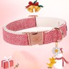 Elegant Little Tail Dog Collar - Red Herringbone Cotton Adjustable