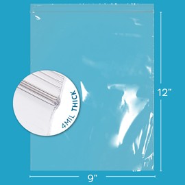 GPI - 9" X 12" Clear Plastic Zip Bags, 1000 Count, Heavy-Duty 4 Mil Thick Durable Poly Baggies With Resealable Zipper Lock, Hang-Hole For Display.