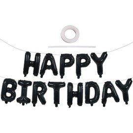 Lumjoy Black Happy Birthday Balloons Banner,16 Inch Mylar Foil Letters Sign,Reusable Balloons for Women, Men, Boys & Girls Birthday Decorations Party Supplies