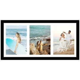 JCJMY 8x16 Picture Frame, 5x7 Collage Picture Frame, Display 3 Pcs 5x7 Photos or 8x16 Picture, 3 Opening 5x7 Collage Frame for Wall Hanging or Tabletop, Lightweight 5 x 7 Multi Picture Frame, Black