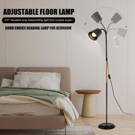 AoMck Floor Reading Lamp, Industrial Metal Floor Lamps for Living Room with Adjustable Bendable, 2 in 1 Reading Table Lamps for Living Room Bedroom Office, 12W Bulb Included (Black)