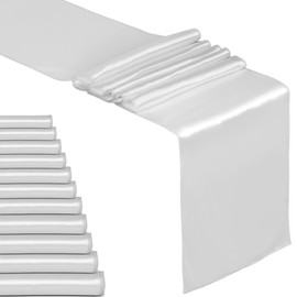 Fynite 12 Pack Satin Table Runner 12 x 108 Inches Long | Silver Satin Table Runner for Party Wedding Banquet Decorations | Bright and Smooth Silk Fabric Party Table Runner - Silver