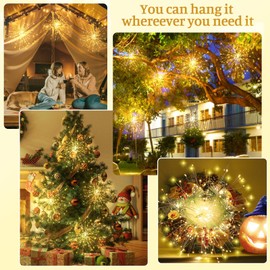 MERRIMAX M 4 PCS Outdoor Solar Firework Lights, 480 LED Solar Powered Hanging Outdoor Waterproof Hanging Fairy Garden Lights Landscape Christmas Decorations (Warm White)