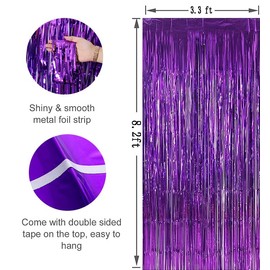 Abien Purple Tinsel Foil Fringe Curtains Streamer Curtains Photo Booth Tinsel Backdrop for Parties Birthday Graduation Disco Gender Reveal Bachelorette Party Decorations 3Pcs (Purple)