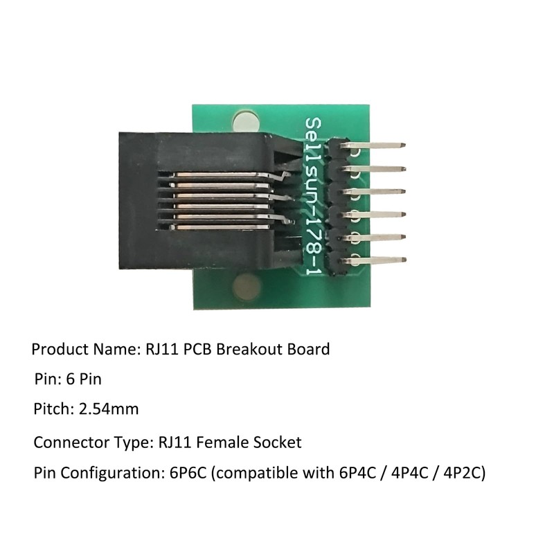 2PCS RJ11 6P6C Female Connector with PCB Breakout Board, RJ11