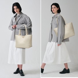 Sumrains Woven Bags for Women Tote Purse: Vegan Leather Shoulder Handbags - Fashion Beach Tote Bags - Large Travel Totes Handwoven Satchel for Holidays (Seashell Color)