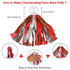 DSLSQD 4 Pack Cheerleading Pom Poms, 8.7 Inch Cheer Pom Poms with Baton Handle Cheerleader Pompoms for Teen Girls School Sports Games Dance Party Cheering (red and Silver)
