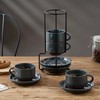 JIEMEI HOME Porcelain Stackable Cappuccino Cups with Saucers and Metal