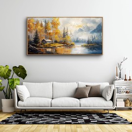 ZUITINGHUA Canvas Wall Art For Living Room Large Wall Decor For Office Bedroom Decorations Lake Scenery Painting Autumn Landscape Wall Pictures Artwork Ready to Hang Home Decor Wood Framed 24x48 In