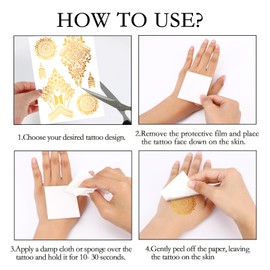 Konsait 9 Sheets Metallic Gold Temporary Tattoos for Women & Girls - Intricate Floral, Mandalas & Fine Designs for Parties, Cosplay, Festivals, Face & Body Art