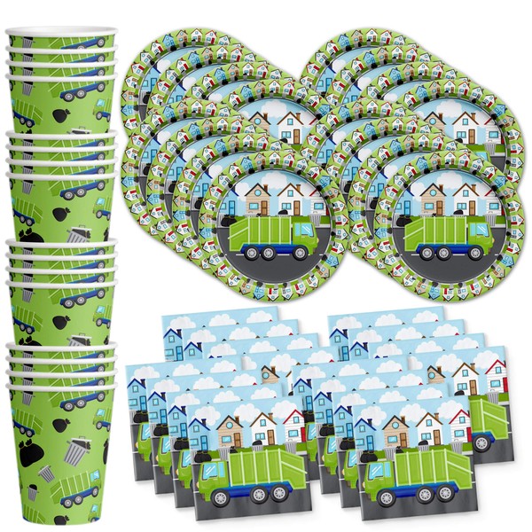 Garbage Trash Truck Birthday Party Supplies - Big Truck Birthday Party Supplies Set Includes Plates, Napkins, and Cups | Kit for 16