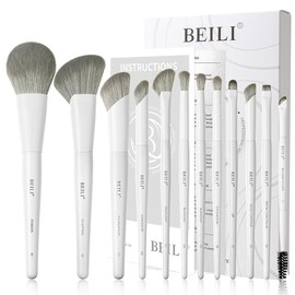 BEILI Set de Brochas de Maquillaje, Set de Brochas de Maquillaje Blancas, 12 Brochas Veganas para Base en Polvo, Corrector, Cejas, Sombras de Ojos, Co