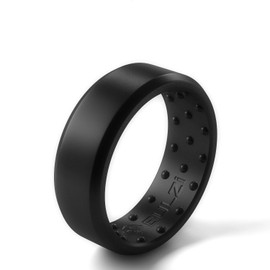 BULZi Wedding Bands, Massaging Comfort Fit Premium Silicone Ring with Airflow, Beveled Edge Design, Men’s and Women’s Rings, Breathable Flexible Work Safety (Black Beveled Size 10)