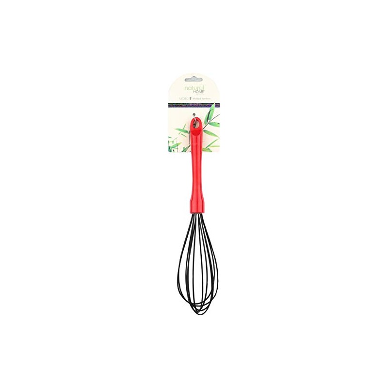 Natural Home Molded Bamboo Silicone Whisk, 12-Inch, Red