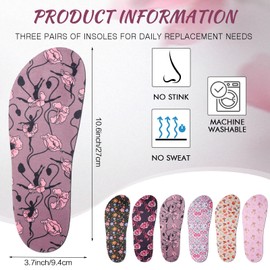 Velmitten 6 Pairs Shoe Insoles for Clog Garden Breathable Shoe Insoles Inserts No Show Socks for Women Men(Charming Pattern)
