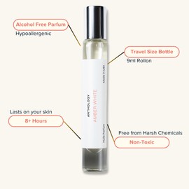 Anthology Amber White Roll on Perfume Oil for Women 0.3oz 9 ML | Amber, Vanilla, Sandalwood | Alcohol Free Rollerball | Clean & Cruelty-Free Fragrance