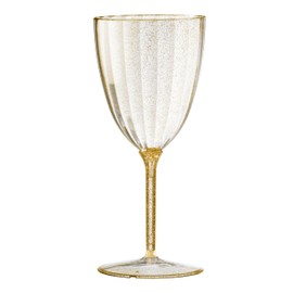 Posh Setting 7oz, Gold Gliter Plastic Wine Glasses Hard Plastic Disposable Stemware, Drinking Cups with stem for Toasting, Weddings parties Plastic Wine cups for Home [8 Pack]