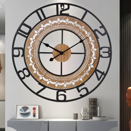 SIN&MI Wall Clocks for Living Room, Bohemian Pattern Clock Silent,Non Ticking,Battery Operated Oversized Vintage Round Modern Wall Clock for Bedroom,Farmhouse,Office Wall Decor-20 Inch