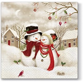 20 napkins, snowman couple, trees, Christmas/winter, 33 cm x 33 cm