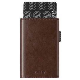 VULKIT Card Wallet, Leather Pop Up Card Holder RFID Blocking Card Holder Wallet with Full-Length Banknote Compartment, ID Window & Magnetic Closure