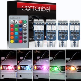 Cottonbell 194 W5W 168 RGB T10 LED Light Bulb with Remote Control Atmosphere Lights for Car Interior/Map/Dome/Door/License Plate Light Courtesy Lights 4-Pack