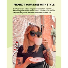 LVIOE Cat Eyes Sunglasses for Women, Polarized Oversized Fashion Vintage Eyewear for Driving Fishing UV Protection CLS1627