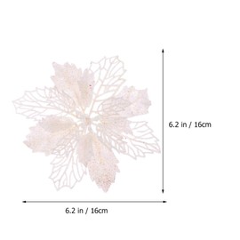 Toyvian 12pcs Glitter Poinsettia Artificial Christmas Poinsettia Flower Christmas Tree Decorations Ornaments (White)