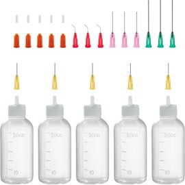 Needle Bottle Applicator 50ml 5Pcs, Precision Needle Tip Glue Bottle with 14 Dispensing Fine Needles and 12 Caps for DIY Craft Refilling Glue, Acrylic Paint, Oil (50ml)