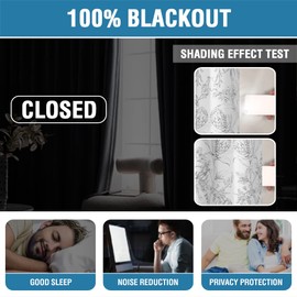 H.VERSAILTEX 100% Blackout Curtains for Living Room Camellia Floral 84 Inches Long Light Blocking Window Treatment with Black Liner Grommet Thermal Drapes, 2 Panels, Grey
