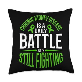 CKD Awareness Month Support Green Ribbon Chronic Kidney Disease is A Daily Battle CKD Survivor Throw Pillow, 18x18, Multicolor