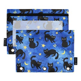 CBBYY Cat Pencil Pouches for 3 Ring Binder,2 Pack 3 Ring Binder Pencil Case with Zipper Reinforced Grommets,Pencil Bags for Office Organizers