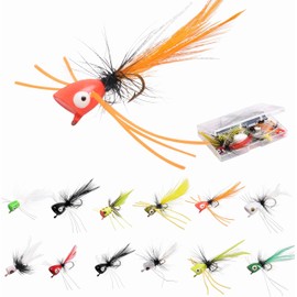 Fly Fishing Popper Flies Kit, 12pcs/20pcs Dry Flies Fly Popper Lures Bass Popper Fly Fishing Lures Topwater Popping Bug Flies for Panfish Bluegill Bass Sunfish Trout Salmon