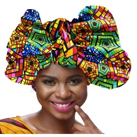 SHENBOLEN African Traditional Wax Print Head wrap Headwrap Scarf Tie,One Size (71in*21in, Z8)
