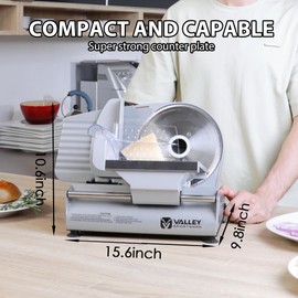Valley Sportsman 7.5" Electric Meat Slicer, with Stainless Steel Blade, 180 W, Adjustable Thickness for Home Use, Easy to Clean, Cuts Meat, Bread, Cheese and Deli, Sliver