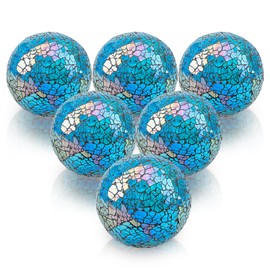 Folmywy 6 Pcs Decorative Ball Set 3.35 Inch/ 8.5cm Mosaic Glass Orbs Centerpiece Balls Blue Sphere Decor Mirror Glass Solid Orb for Christmas Wedding Table Bowls