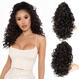 ORSUNCER Ponytail Extension, Claw Clip Pony Tails Hair Extensions, 18 Inch Curly Ponytail Natural Synthetic Hairpiece for women Black Brown