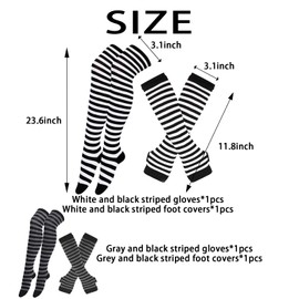 SHAPEPOTY 4 Pairs Gloves and Socks Set Striped Women's Stockings Fingerless Gloves Warm Overknee Stockings Leggings Socks Long Fingerless Gloves and Elbow Length Gloves