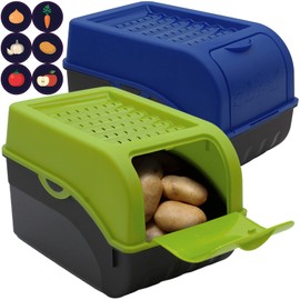 ARTECSIS Potato Storage Box Green/Blue Set of 2 I Vegetable Box Potato Box with Lid for Approx. 4 kg Potatoes + 6 Stickers with Vegetables