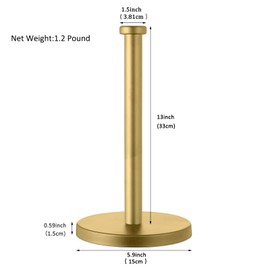 GWGTHZ Stainless Steel Paper Towel Holder, Gold Paper Towel Holder Countertop for Kitchen Bathroom, Standing Paper Towel Holder with Weighted Base for Standard or Rolls Brushed Brass, (Gold)…