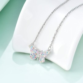 luomart Dainty Rainbow Butterfly Necklace Gifts for Girls Women,Dragonfly Bee Pendant Necklaces Jewelry Gift for Sister Mom Friends (Mix Butterfly)