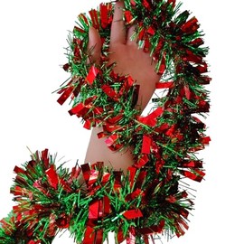 KKSTY Red and Green Christmas Tinsel, 32.8ft Chunky Metallic Shiny Tinsel Hanging Garland for Christmas Tree Holiday Party Supplies Indoor Outdoor Decorations