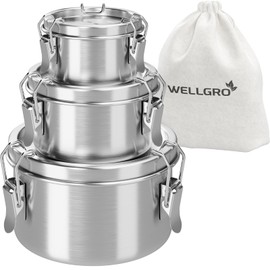 WELLGRO Stainless Steel Tin Set Round - 250 ml 480 ml 780 ml Leak-Proof Metal Lunch Box Lunch Box