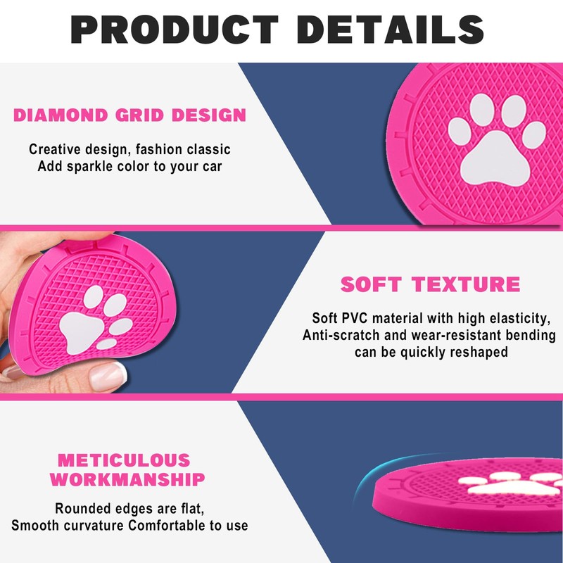 Piburth 4 Pack Car Cup Holder Coasters, Dog Paw Insert