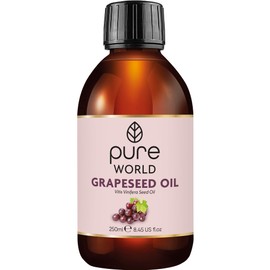 Pure World Natural Grapeseed oil 100% Pure and Undiluted. 250ml. Premium Italian Quality Grapeseed oil – Aromatherapy, Message, Skin, Nails, Body and Face, Edible Vegan…