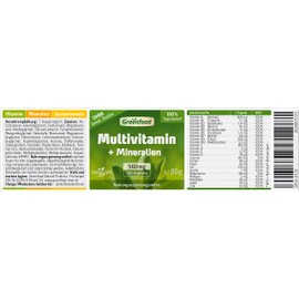 Multivitamin + minerals, 560 mg, high dose, 120 capsules - all important vitamins (daily requirement), minerals and trace elements. With high bioavailability. No artificial additives. Vegan.