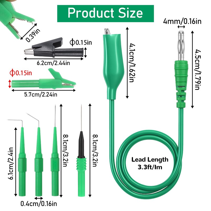 33PCS Back Probe Kit, Banana Plug to Copper Alligator Clip