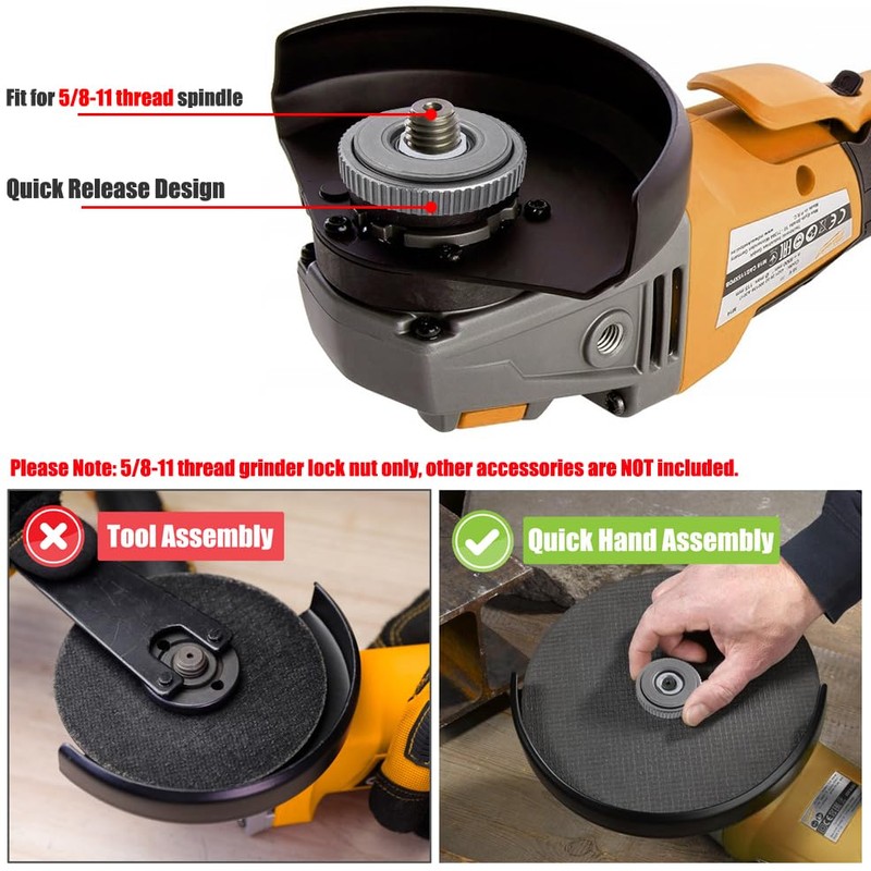 Yakamoz 5/8"-11 Grinder Nut, Quick Release Angle Grinder Flange Nut