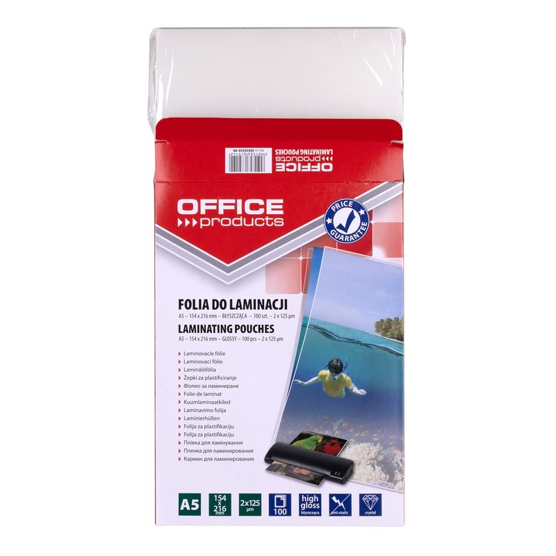 Folia do laminacji Office Products 154x216mm blyszczaca 100 sztuk