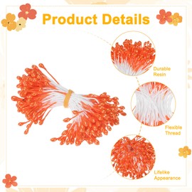 M METERXITY 600-Pack Flower Stamens for Crafts, 5mm Double Heads Artificial Pearl Floral Pistil Mini Flower Pollens Stamens for DIY Making/Wedding/Scrapbook Decoration [Orange]