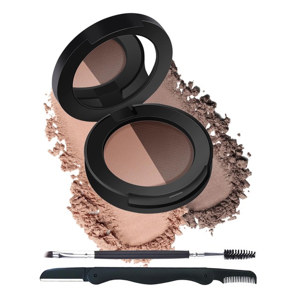 2Colors Eyebrow Powder Kit,Reddish Dark Brown Tinted Brow Powder Long-Lasting